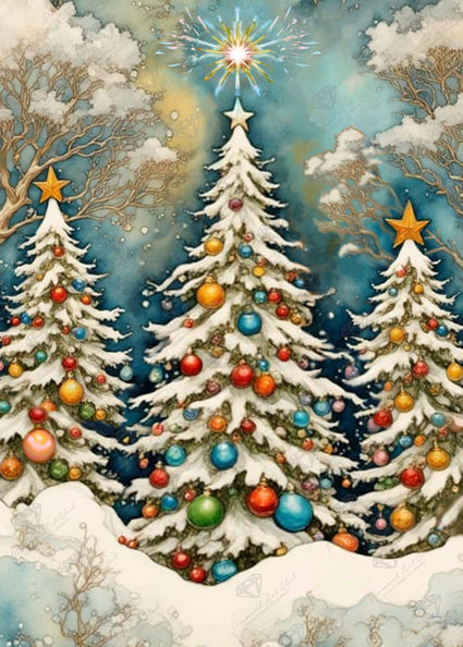 Diamond Painting The Christmas Forest 25.6" x 35.8" (65cm x 90.8cm) / Square With 62 Colors Including 3 ABs and 1 Iridescent Diamond and 3 Fairy Dust Diamonds / 95,265