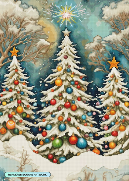 Diamond Painting The Christmas Forest 25.6" x 35.8" (65cm x 90.8cm) / Square With 62 Colors Including 3 ABs and 1 Iridescent Diamond and 3 Fairy Dust Diamonds / 95,265