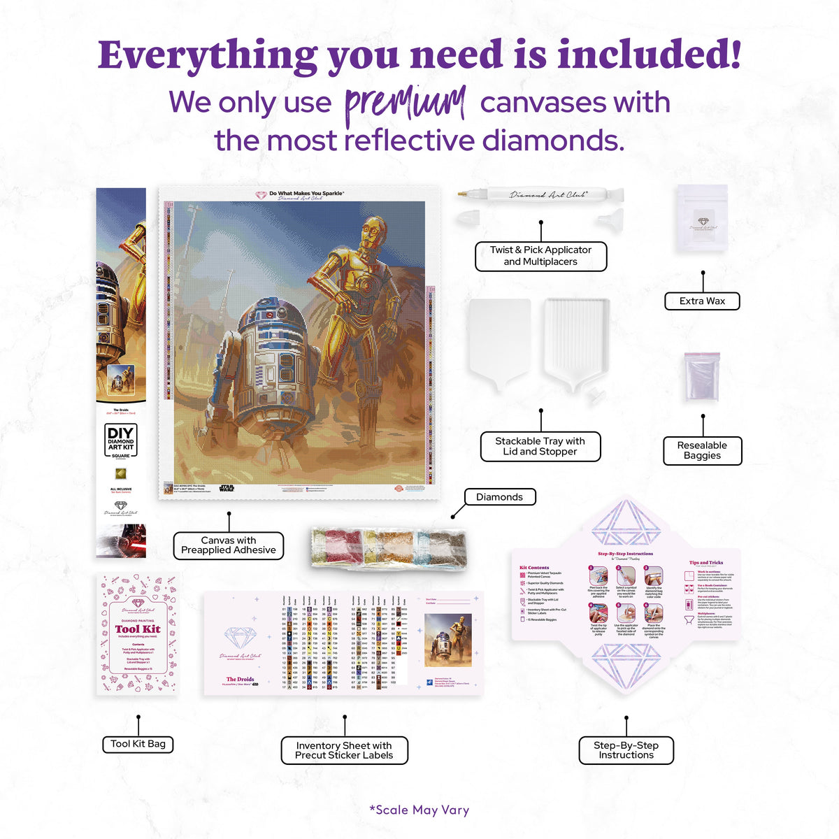 Diamond Painting The Droids 25.6" x 28.7" (65cm x 73cm) / Square with 78 Colors including 2 ABs and 2 Electro Diamond and 1 Iridescent Diamond and 2 Fairy Dust Diamonds / 76,473