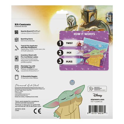 Diamond Painting The Force Master (Grogu) - Easy Gem™ Sparkle Boards 9" x 9" (22cm x 22cm) / Round with 11 Colors including 11 Iridescent Diamonds / 2,305