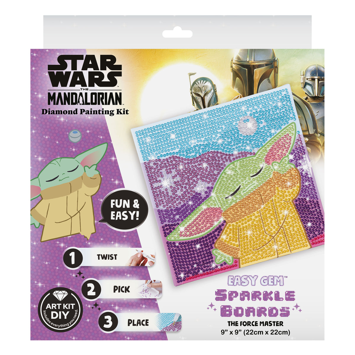 Diamond Painting The Force Master (Grogu) - Easy Gem™ Sparkle Boards 9" x 9" (22cm x 22cm) / Round with 11 Colors including 11 Iridescent Diamonds / 2,305