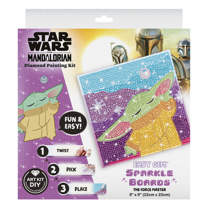 Diamond Painting The Force Master (Grogu) - Easy Gem™ Sparkle Boards 9" x 9" (22cm x 22cm) / Round with 11 Colors including 11 Iridescent Diamonds / 2,305
