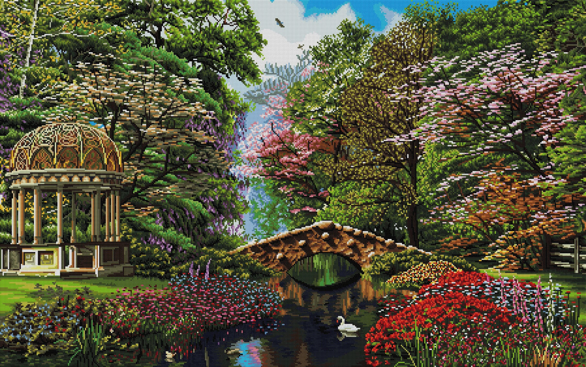Diamond Painting The Garden of Peace 38.6" x 27.6″ (98cm x 70cm) / Square with 60 Colors including 2 ABs / 107,473