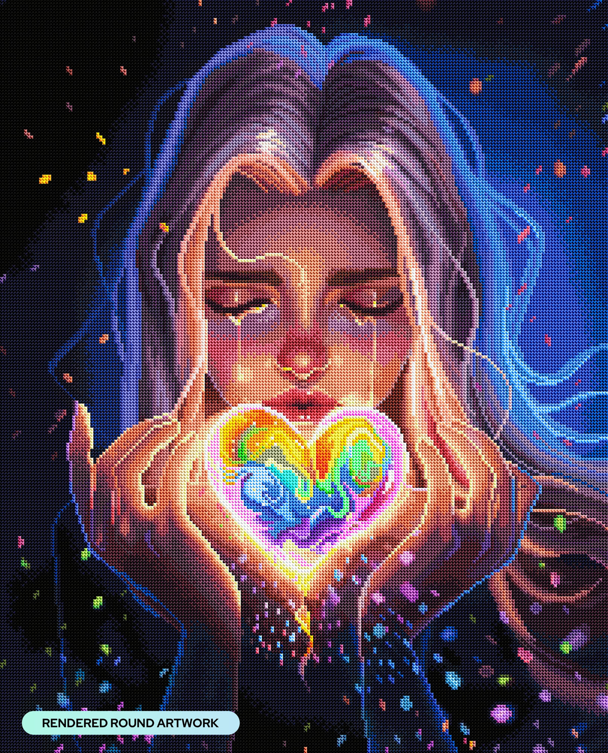 Diamond Painting The Giver’s Heart 22" x 27" (55.6cm x 68.8cm) / Round with 71 Colors including 3 ABs and 2 Iridescent Diamonds and 3 Fairy Dust Diamonds / 50,500