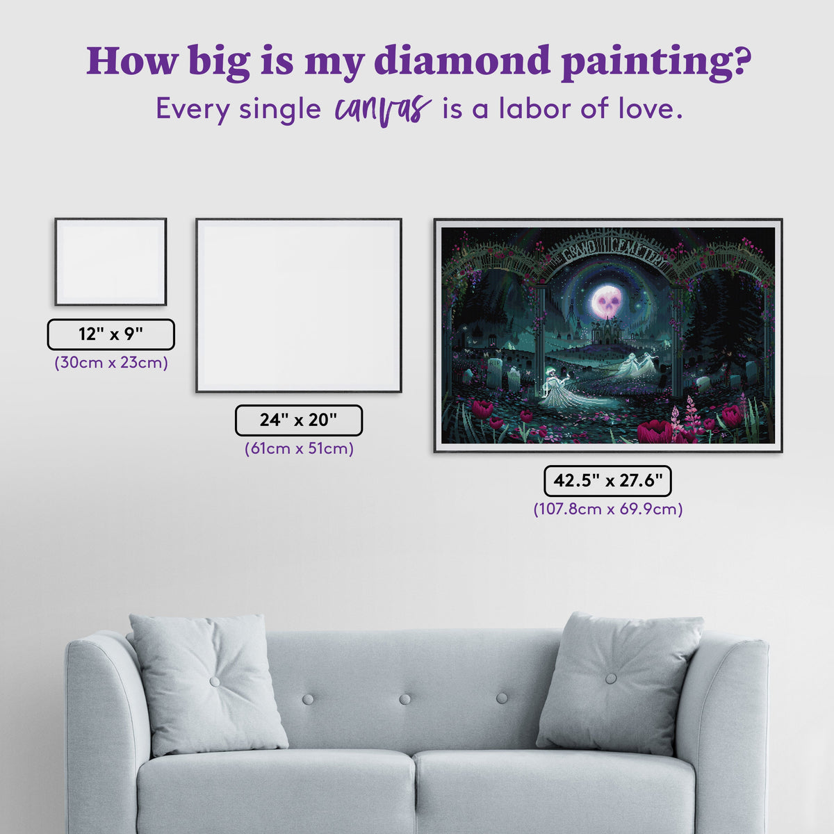 Diamond Painting The Grand Cemetery 42.5" x 27.6" (107.8cm x 69.9cm) / Square with 83 Colors including 4 ABs and 4 Fairy Dust Diamonds / 121,673