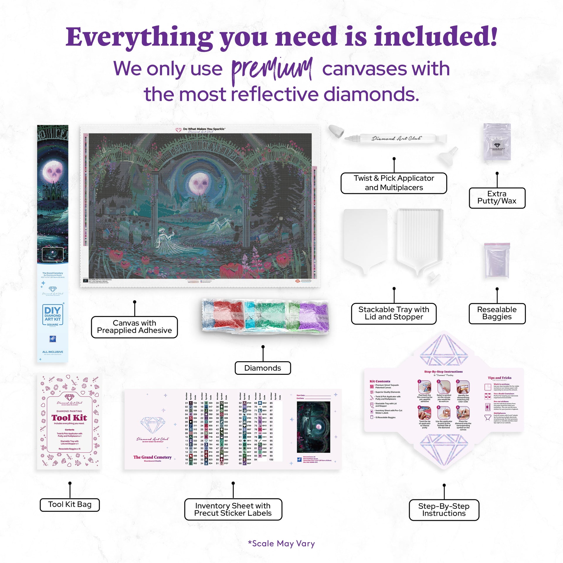 Diamond Painting The Grand Cemetery 42.5" x 27.6" (107.8cm x 69.9cm) / Square with 83 Colors including 4 ABs and 4 Fairy Dust Diamonds / 121,673