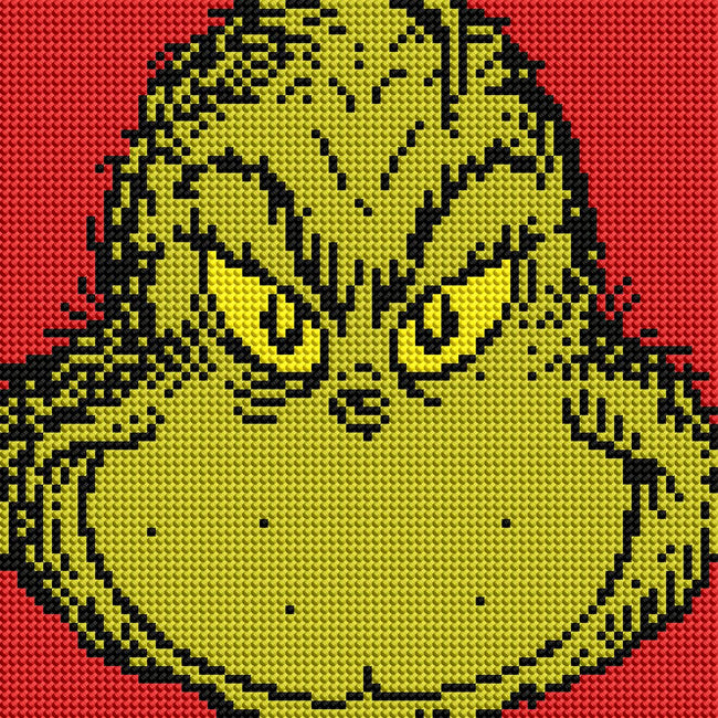 Diamond Painting The Grinch 9" x 9" (22.8cm x 22.8cm) / Round with 4 Colors including 2 Fairy Dust Diamonds / 6,889