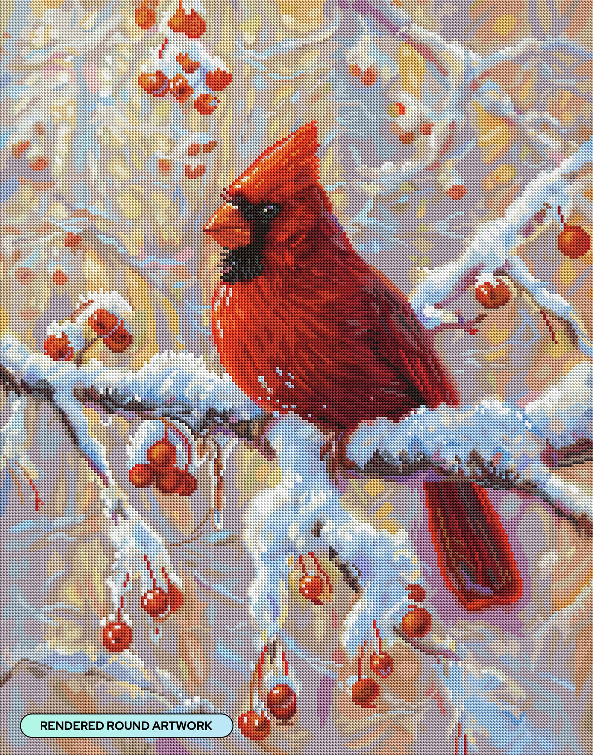 Diamond Painting The Joy of Winter Cardinal 22" x 28" (55.6cm x 70.7cm) / Round with 71 Colors including 1 AB and 3 Fairy Dust Diamonds / 51,914