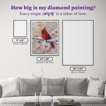 Diamond Painting The Joy of Winter Cardinal 22" x 28" (55.6cm x 70.7cm) / Round with 71 Colors including 1 AB and 3 Fairy Dust Diamonds / 51,914