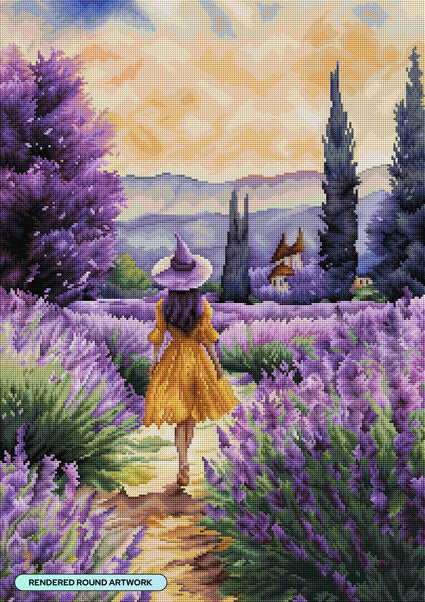 Diamond Painting The Lavender Witch in Summer 22" x 31" (55.6cm x 78.7cm) / Round with 61 Colors including 3 ABs and 2 Fairy Dust Diamonds / 57,772