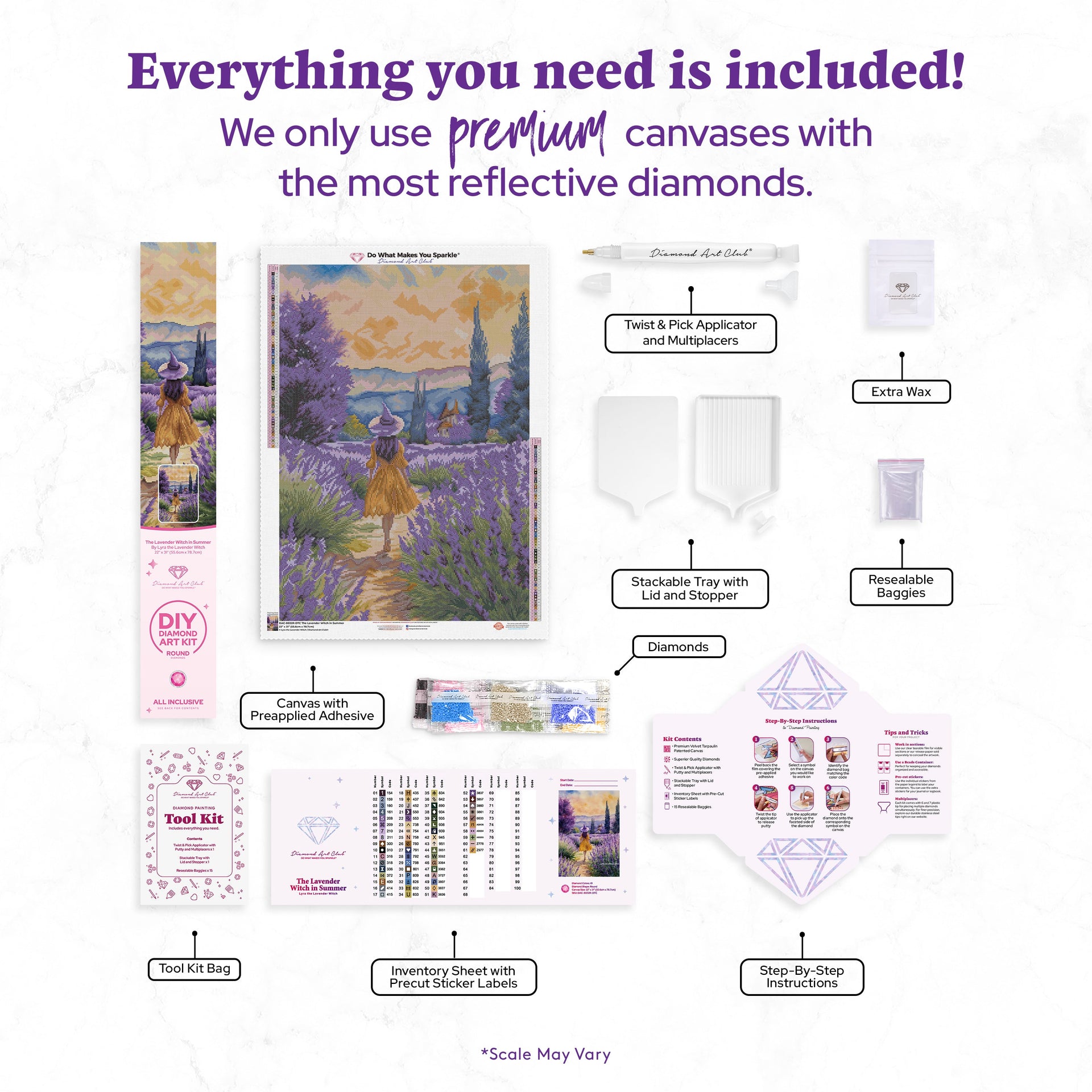 Diamond Painting The Lavender Witch in Summer 22" x 31" (55.6cm x 78.7cm) / Round with 61 Colors including 3 ABs and 2 Fairy Dust Diamonds / 57,772