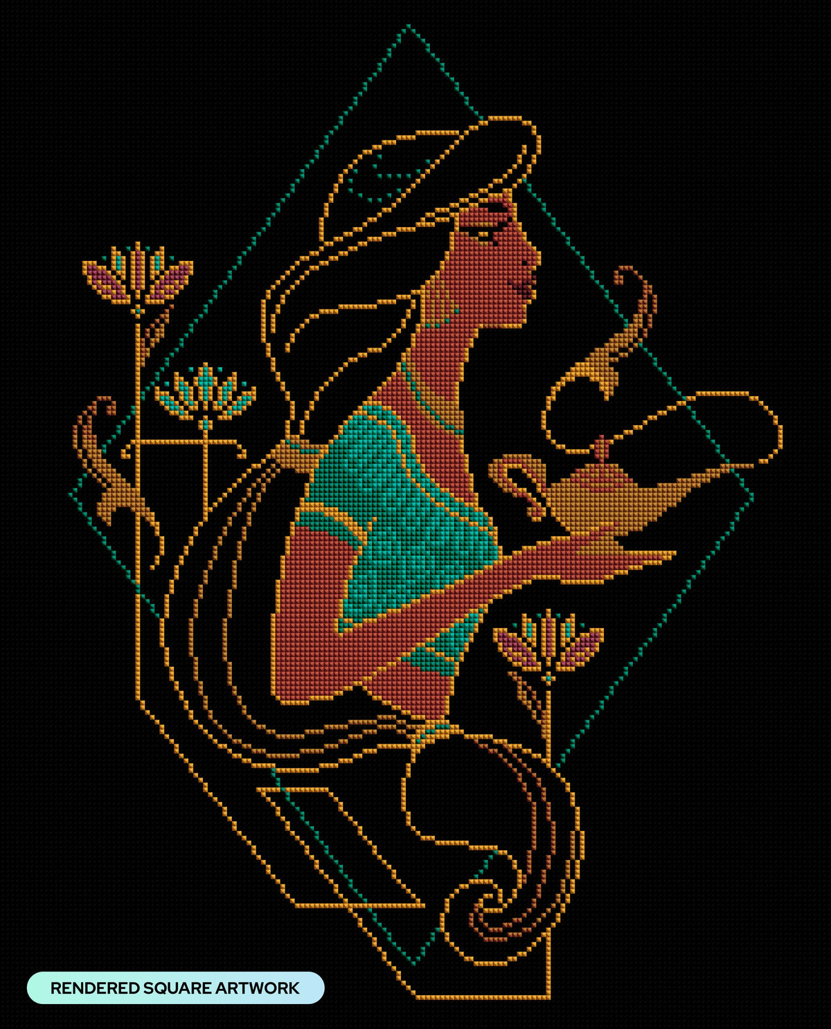 Diamond Painting The Magic Lamp 17" x 21" (42.8cm x 53cm) / Square with 10 Colors including 1 Iridescent Diamond and 2 Fairy Dust Diamonds / 36,636