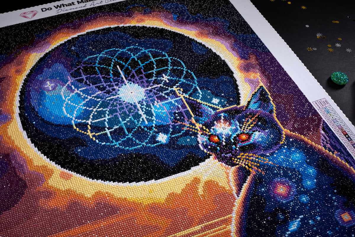 Diamond Painting The Midnight Cat 20" x 28" (50.7cm x 70.6cm) / Round With 53 Colors Including 4 ABs and 1 Iridescent Diamonds / 45,612