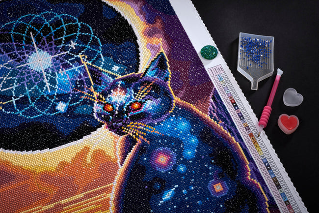 Diamond Painting The Midnight Cat 20" x 28" (50.7cm x 70.6cm) / Round With 53 Colors Including 4 ABs and 1 Iridescent Diamonds / 45,612