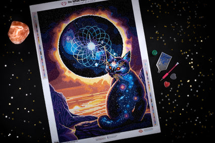 Diamond Painting The Midnight Cat 20" x 28" (50.7cm x 70.6cm) / Round With 53 Colors Including 4 ABs and 1 Iridescent Diamonds / 45,612