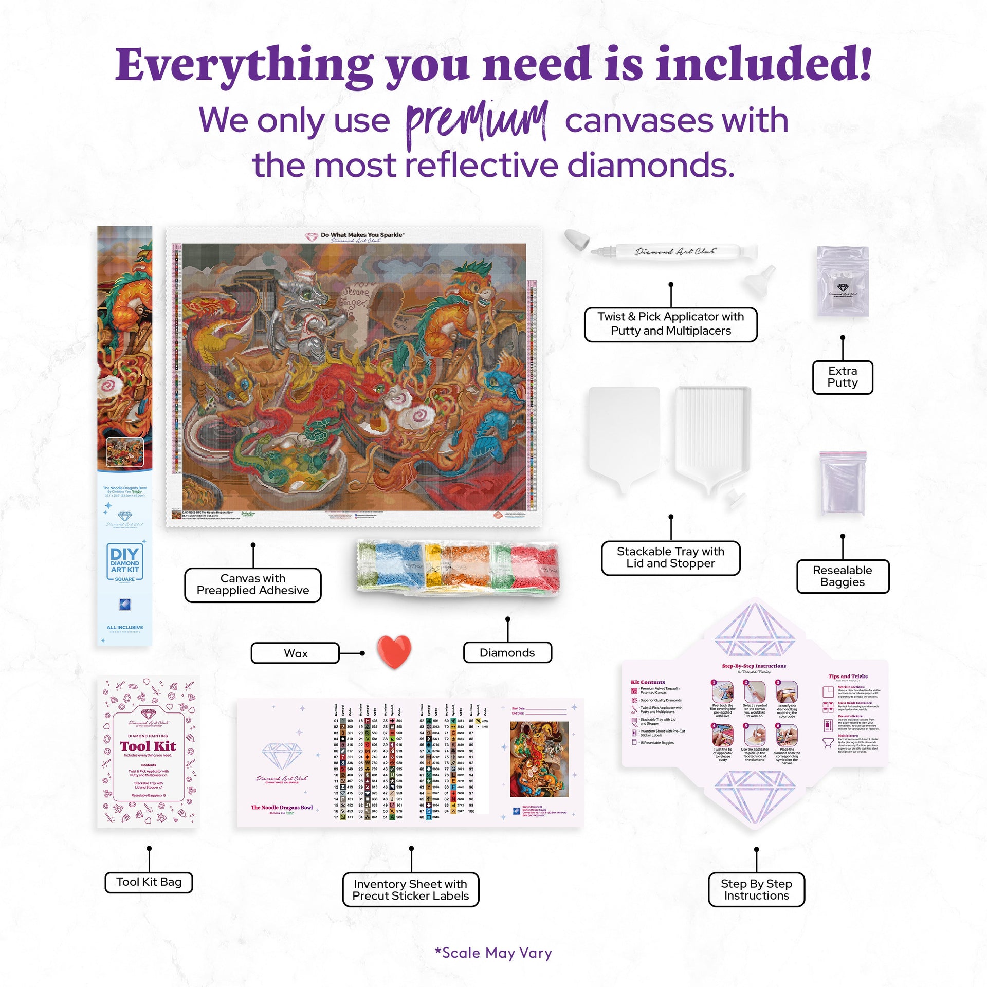 Diamond Painting The Noodle Dragons Bowl 33.1" x 25.6" (83.9cm x 65cm) / Square With 86 Colors Including 2 ABs and 6 Fairy Dust Diamonds / 87,957