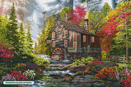 Diamond Painting The Old Wood Mill 41.3" x 27.6" (105cm x 70cm) / Square with 63 Colors including 5 ABs and 2 Fairy Dust Diamonds / 118,301