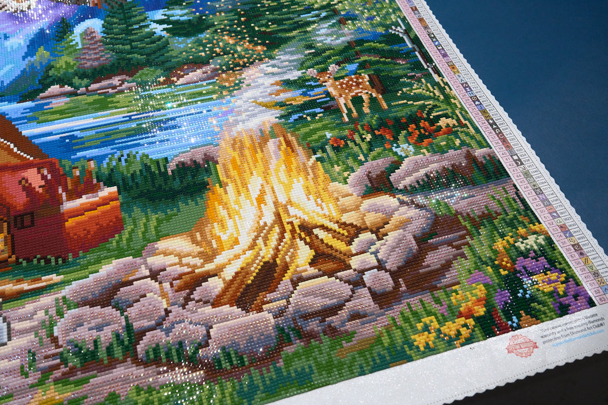 Diamond Painting The Perfect Camping Trip 34.7" x 27.6" (87.9cm x 69.9cm) / Square with 63 Colors including 3 ABs and 3 Fairy Dust Diamonds / 99,193