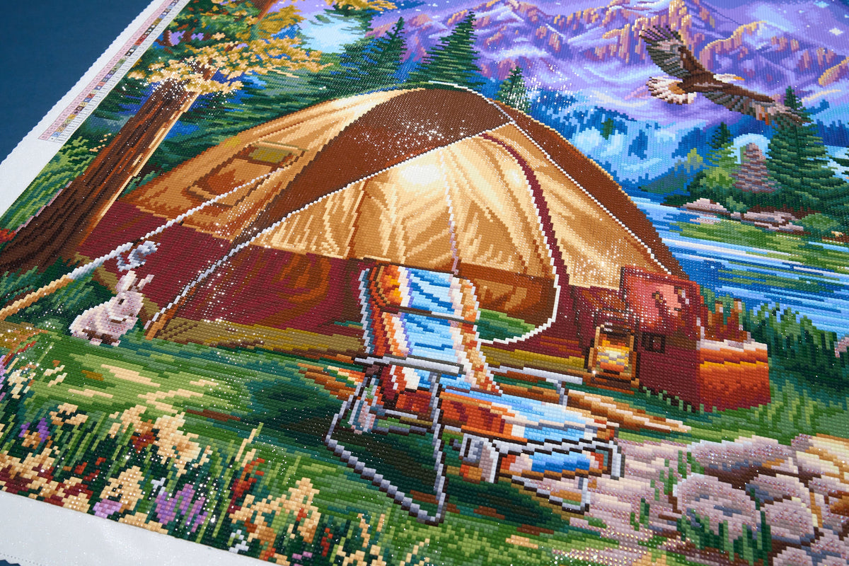 Diamond Painting The Perfect Camping Trip 34.7" x 27.6" (87.9cm x 69.9cm) / Square with 63 Colors including 3 ABs and 3 Fairy Dust Diamonds / 99,193
