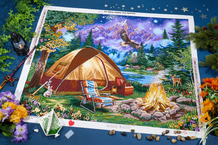 Diamond Painting The Perfect Camping Trip 34.7" x 27.6" (87.9cm x 69.9cm) / Square with 63 Colors including 3 ABs and 3 Fairy Dust Diamonds / 99,193