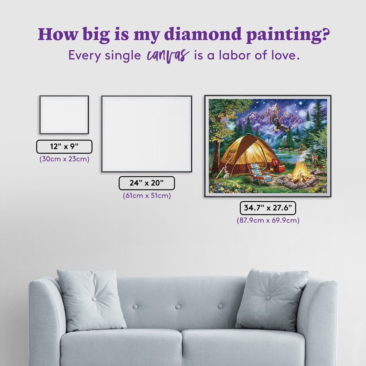 Diamond Painting The Perfect Camping Trip 34.7" x 27.6" (87.9cm x 69.9cm) / Square with 63 Colors including 3 ABs and 3 Fairy Dust Diamonds / 99,193