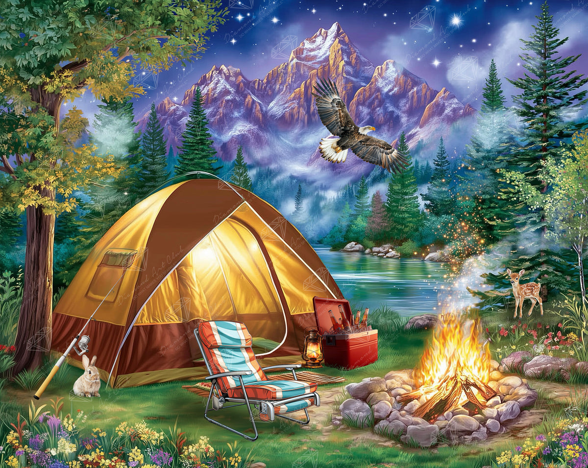 Diamond Painting The Perfect Camping Trip 34.7" x 27.6" (87.9cm x 69.9cm) / Square with 63 Colors including 3 ABs and 3 Fairy Dust Diamonds / 99,193