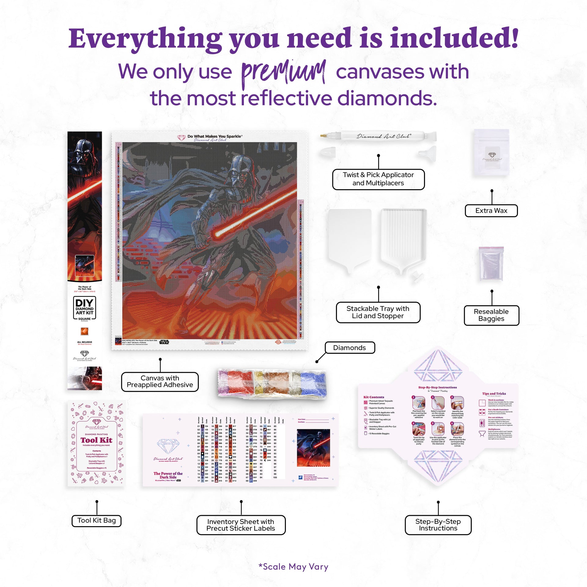 Diamond Painting The Power of the Dark Side 25.6" x 28.7" (65cm x 72.9cm) / Square with 79 Colors including 1 iridescent Diamond and 4 Fairy Dust Diamonds / 76,473