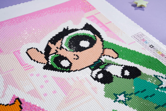 Diamond Painting The Powerpuff Girls™ 23" x 13" (58cm x 32.9cm) / Square with 25 Colors including 3 ABs and 1 Fairy Dust Diamonds / 30,756