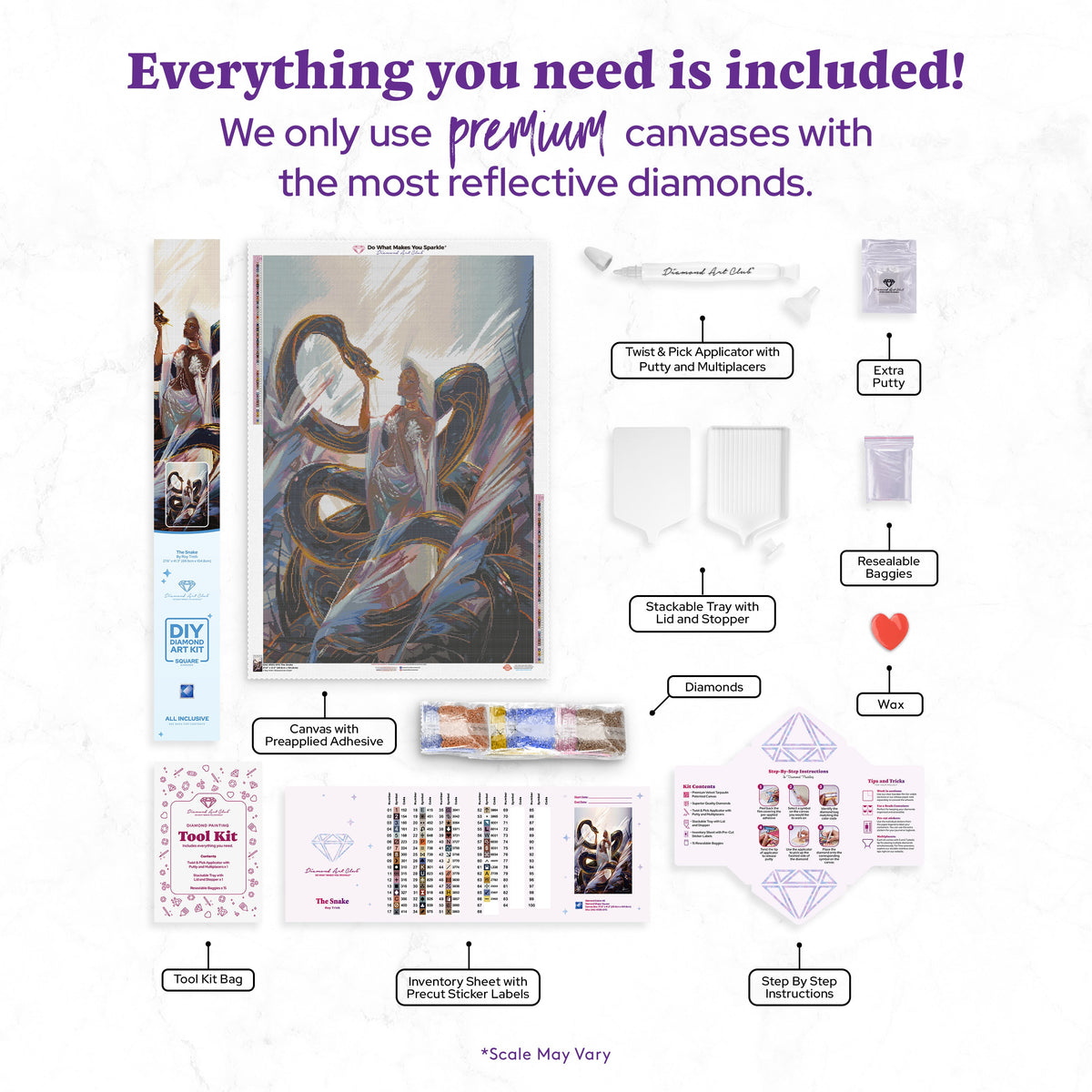 Diamond Painting The Snake 27.6" x 41.3" (69.9cm x 104.8cm) / Square with 55 Colors including 1 AB and 1 Iridescent Diamond and 5 Fairy Dust Diamonds / 118,301