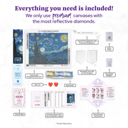 Diamond Painting The Starry Night (v1) 18.1" x 14.6" (46cm x 37cm) / Square With 27 Colors including 1 AB / 26,245