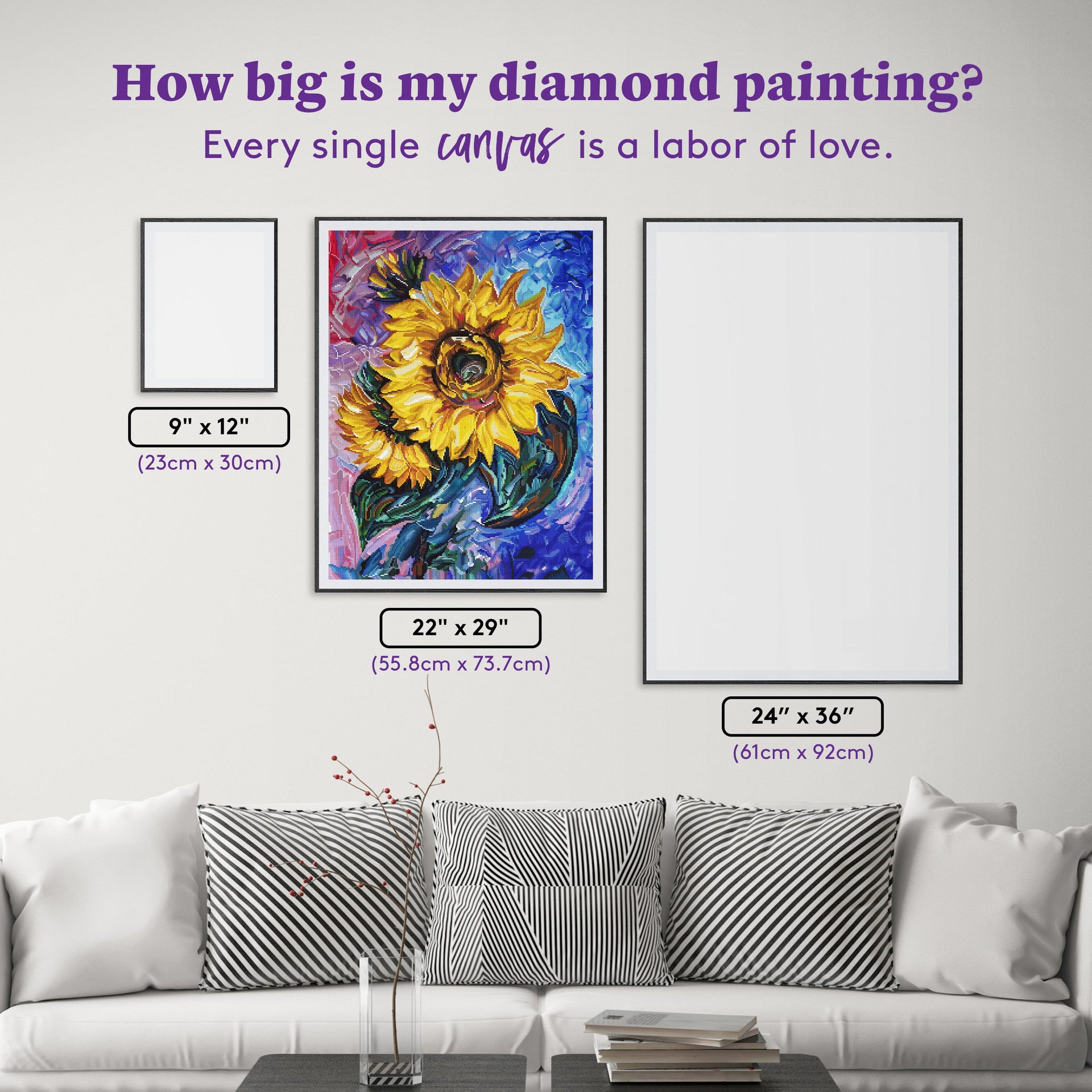 Diamond Painting The Sunflower 22" x 29" (55.8cm x 73.7cm) / Square with 90 Colors including 2 ABs and 1 Iridescent Diamond and 4 Fairy Dust Diamonds / 66,304