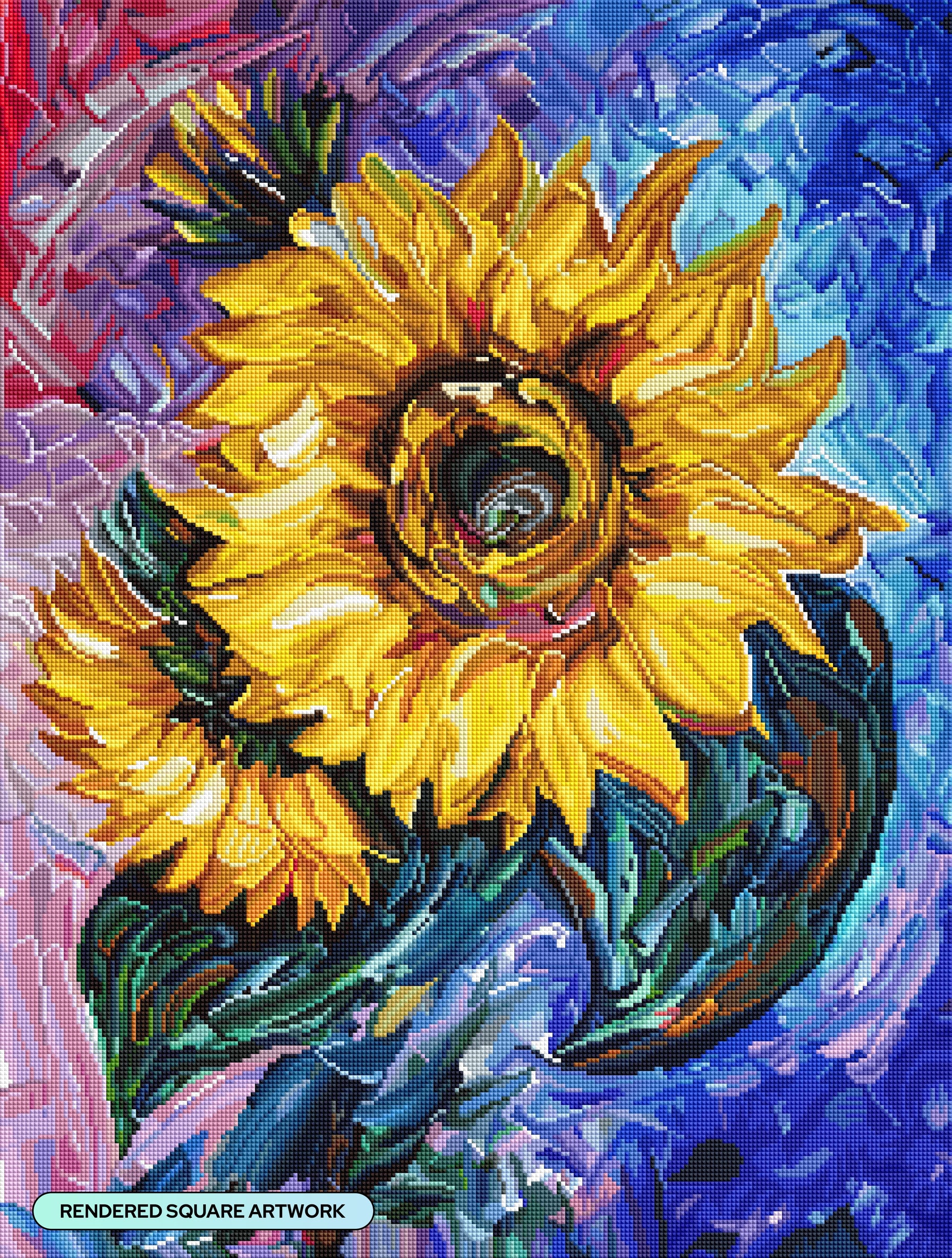 Diamond Painting The Sunflower 22" x 29" (55.8cm x 73.7cm) / Square with 90 Colors including 2 ABs and 1 Iridescent Diamond and 4 Fairy Dust Diamonds / 66,304