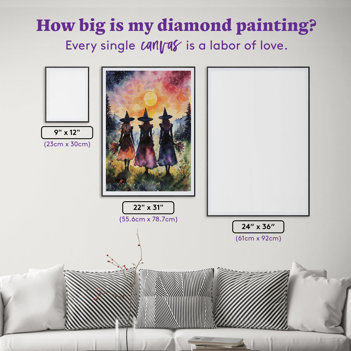 Diamond Painting The Three Sisters 22" x 31" (55.6cm x 78.7cm) / Round with 89 Colors including 2 ABs and 3 Fairy Dust Diamonds / 57,772