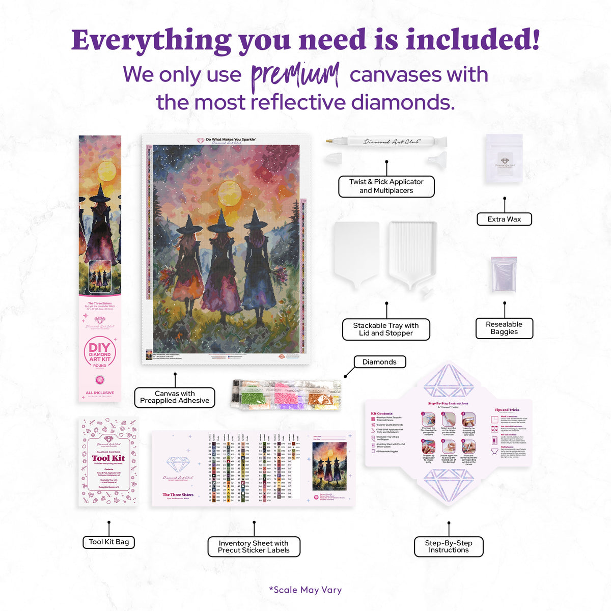 Diamond Painting The Three Sisters 22" x 31" (55.6cm x 78.7cm) / Round with 89 Colors including 2 ABs and 3 Fairy Dust Diamonds / 57,772