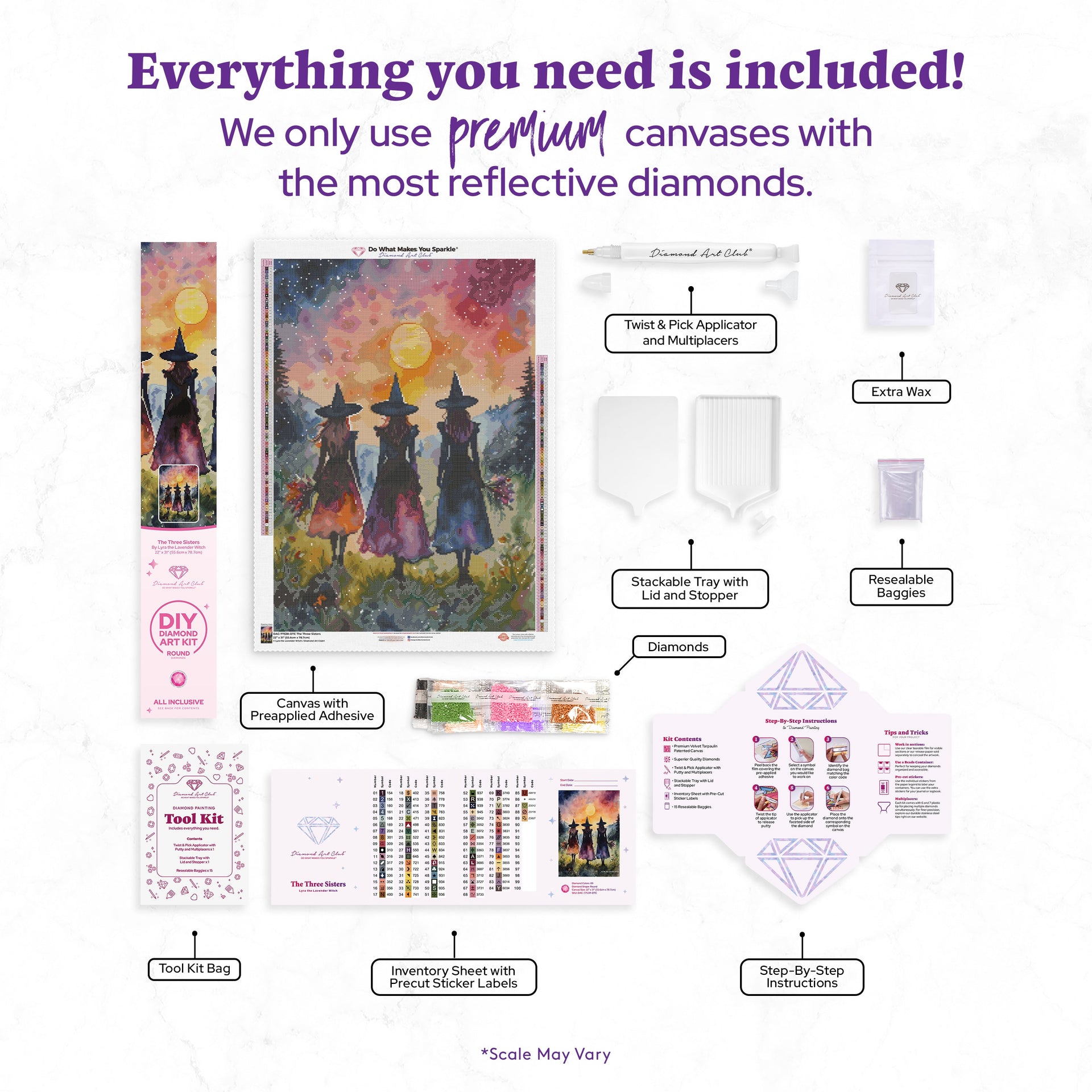 Diamond Painting The Three Sisters 22" x 31" (55.6cm x 78.7cm) / Round with 89 Colors including 2 ABs and 3 Fairy Dust Diamonds / 57,772