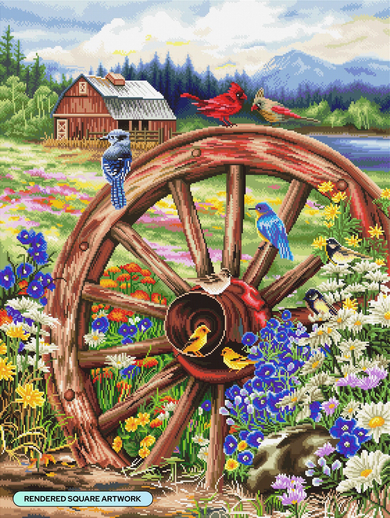 Diamond Painting The Wagon Wheel 27.6" x 36.6" (70cm x 93cm) / Square with 77 Colors including 4 ABs and 1 Fairy Dust Diamonds / 104,813