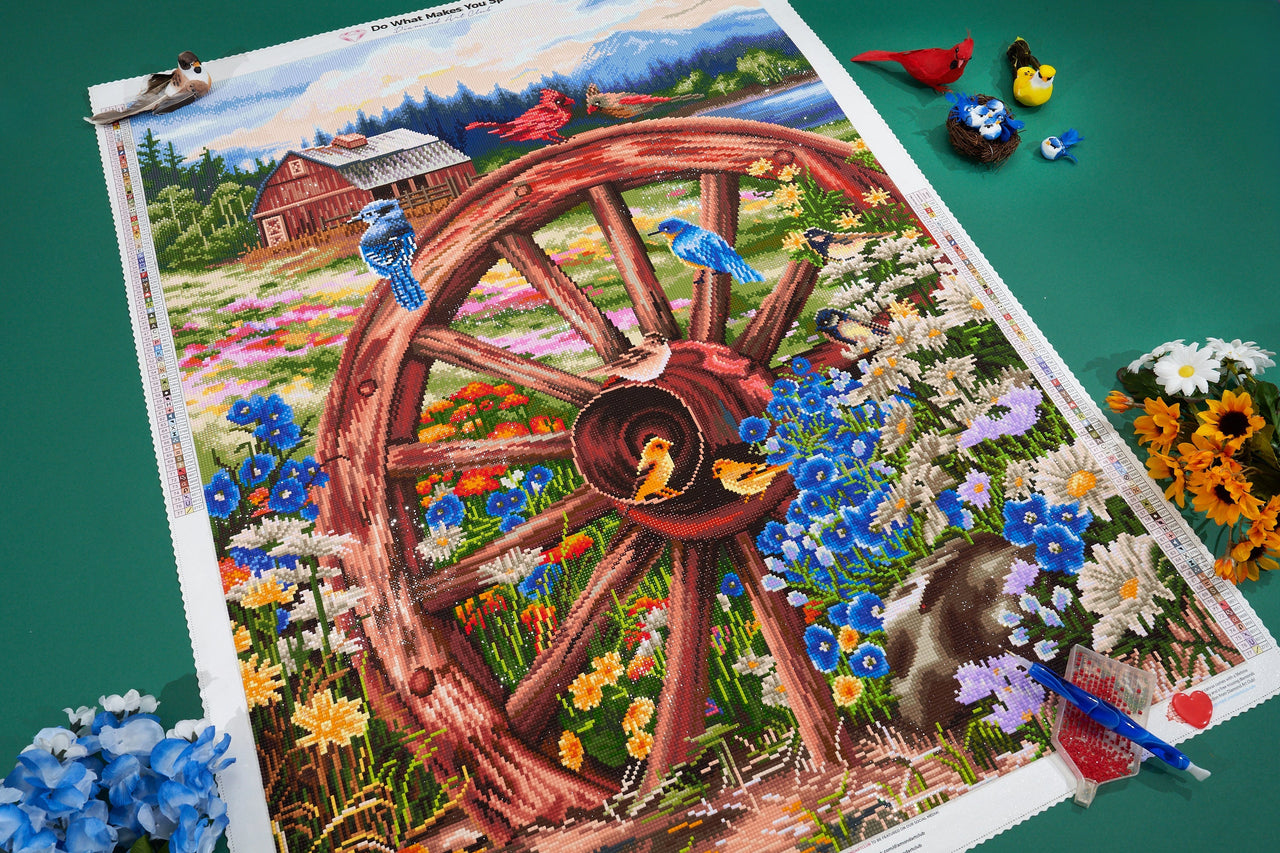Diamond Painting The Wagon Wheel 27.6" x 36.6" (70cm x 93cm) / Square with 77 Colors including 4 ABs and 1 Fairy Dust Diamonds / 104,813