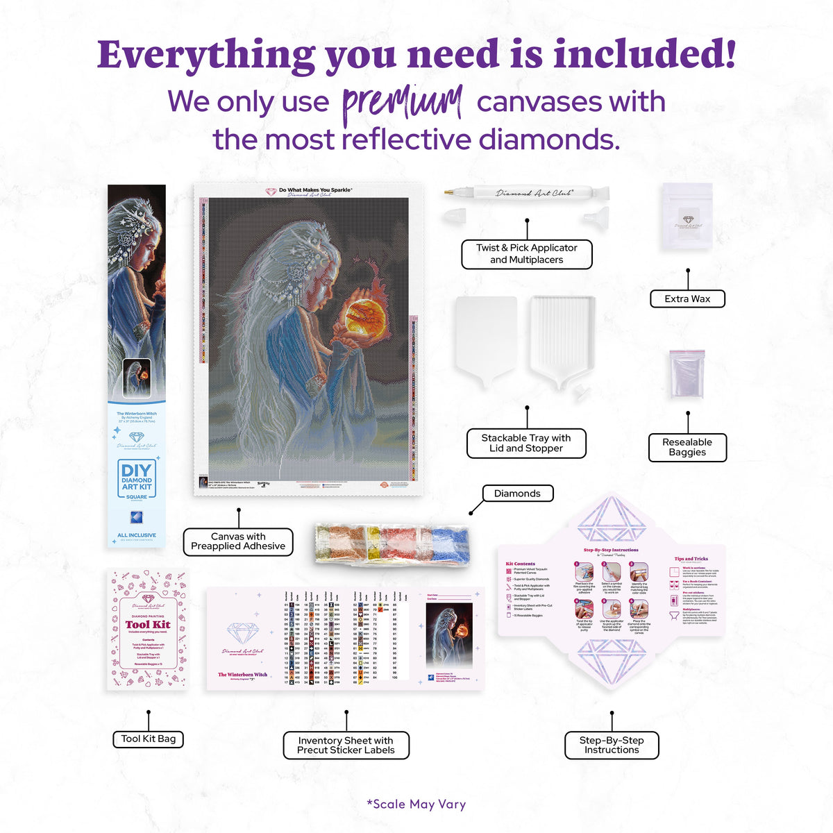 Diamond Painting The Winterborn Witch 22" x 31" (55.8cm x 78.7cm) / Square with 70 Colors including 2 ABs and 1 Electro Diamond and 1 Iridescent Diamond and 6 Fairy Dust Diamonds / 70,784