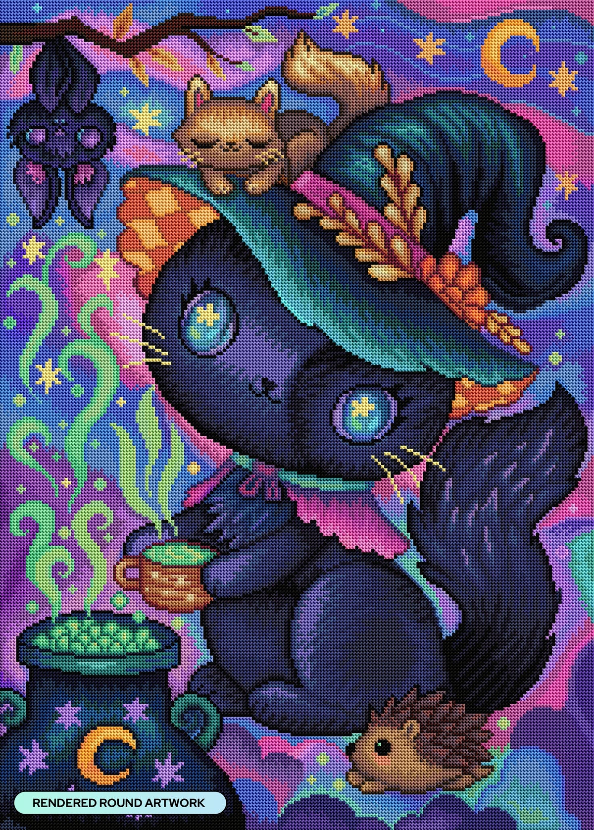 Diamond Painting The Witch Kitty Brew 20" x 28" (50.6cm x 70.7cm) / Round with 60 Colors including 1 AB and 7 Fairy Dust Diamonds / 47,288
