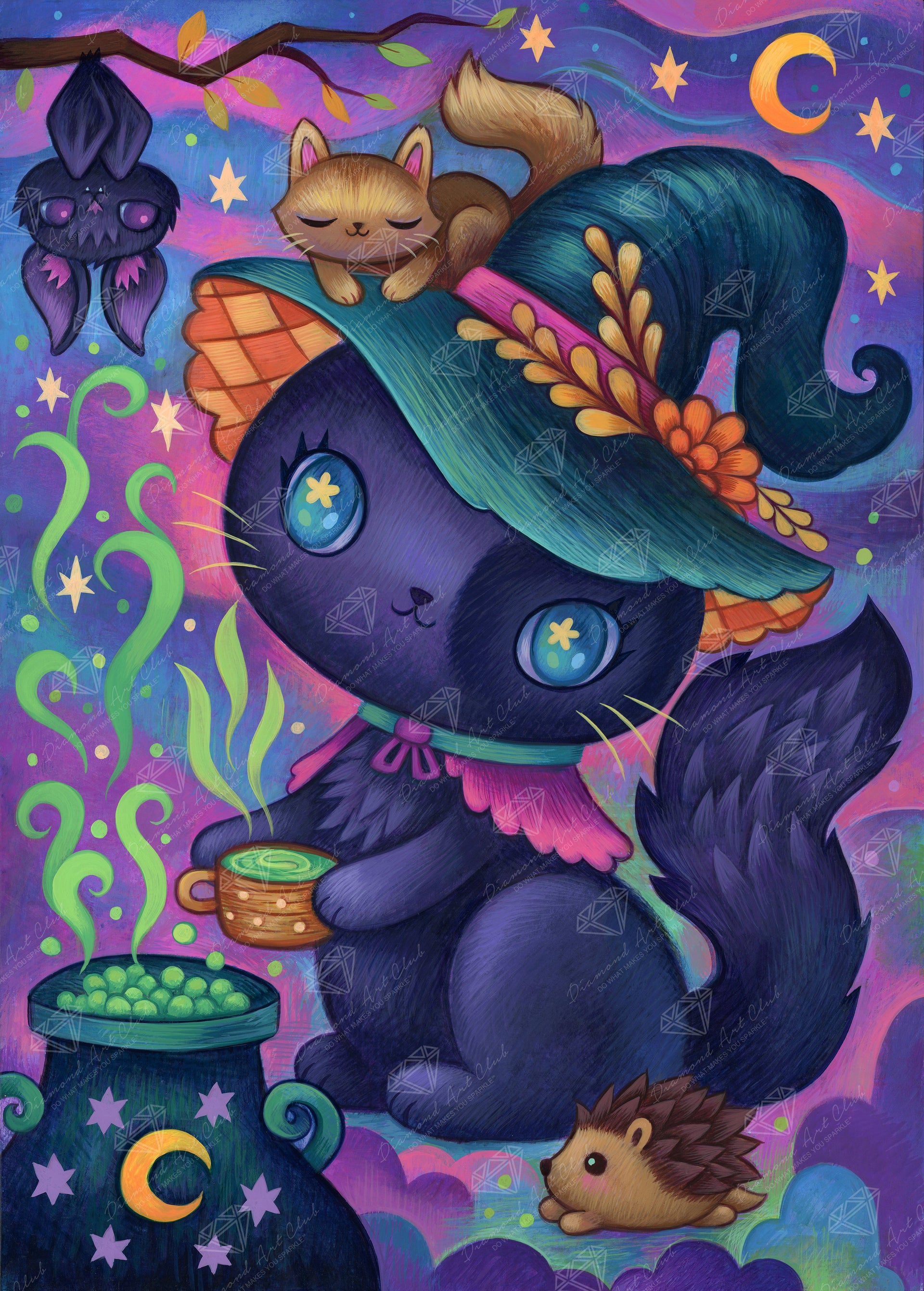 Diamond Painting The Witch Kitty Brew 20" x 28" (50.6cm x 70.7cm) / Round with 60 Colors including 1 AB and 7 Fairy Dust Diamonds / 47,288