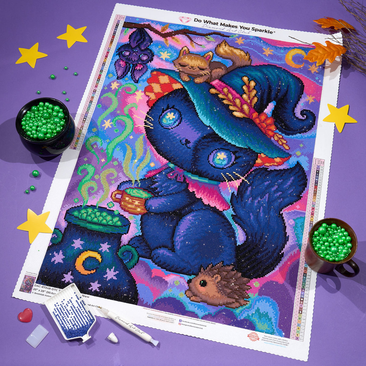 Diamond Painting The Witch Kitty Brew 20" x 28" (50.6cm x 70.7cm) / Round with 60 Colors including 1 AB and 7 Fairy Dust Diamonds / 47,288