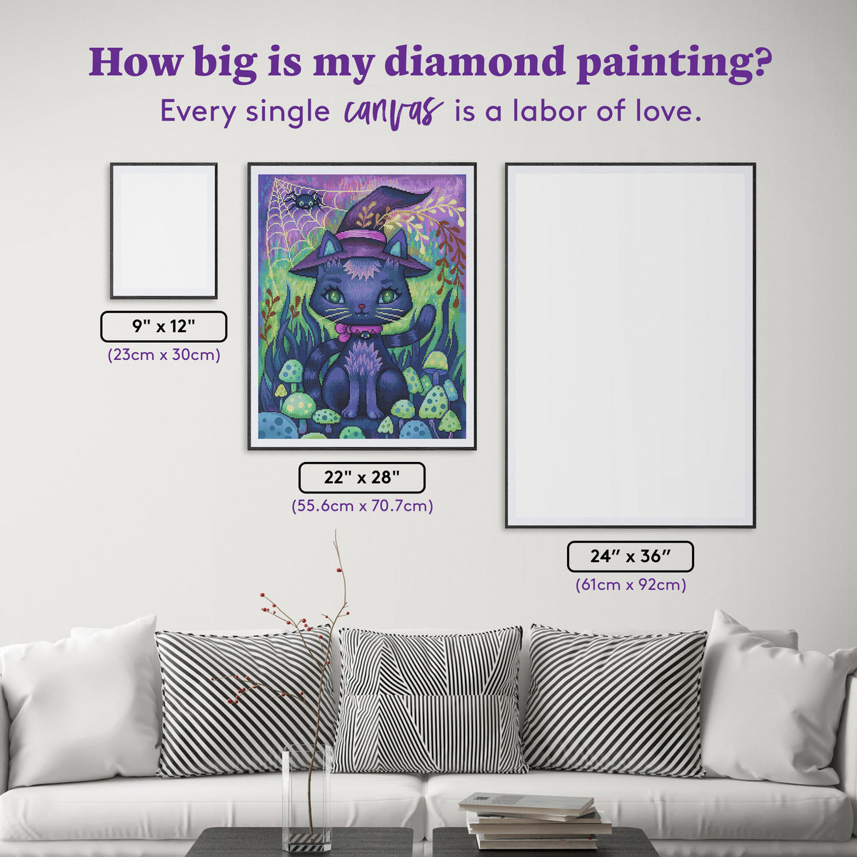Diamond Painting The Witch's Black Cat 22" x 28" (55.6cm x 70.7cm) / Round with 59 Colors including 2 ABs and 3 Fairy Dust Diamonds / 51,914