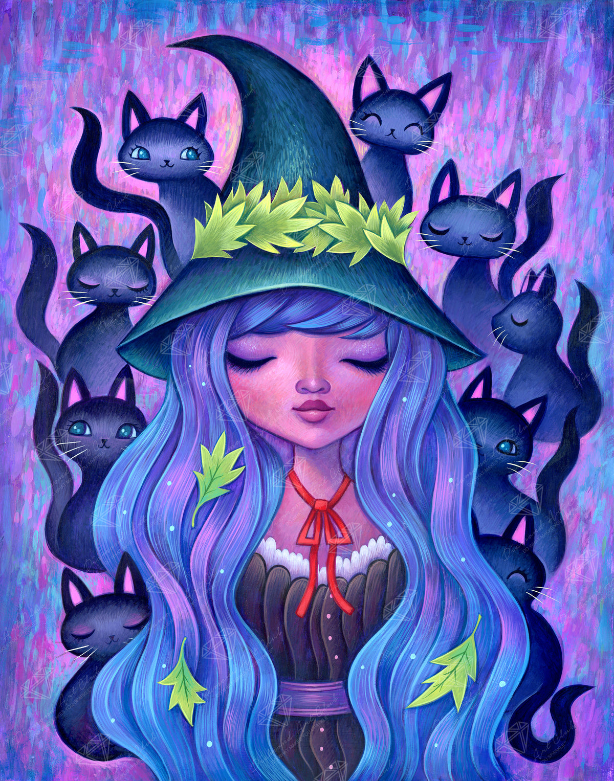 Diamond Painting The Witch's Cats 22" x 28" (55.6cm x 70.7cm) / Round with 57 Colors including 2 ABs and 3 Fairy Dust Diamonds / 51,914
