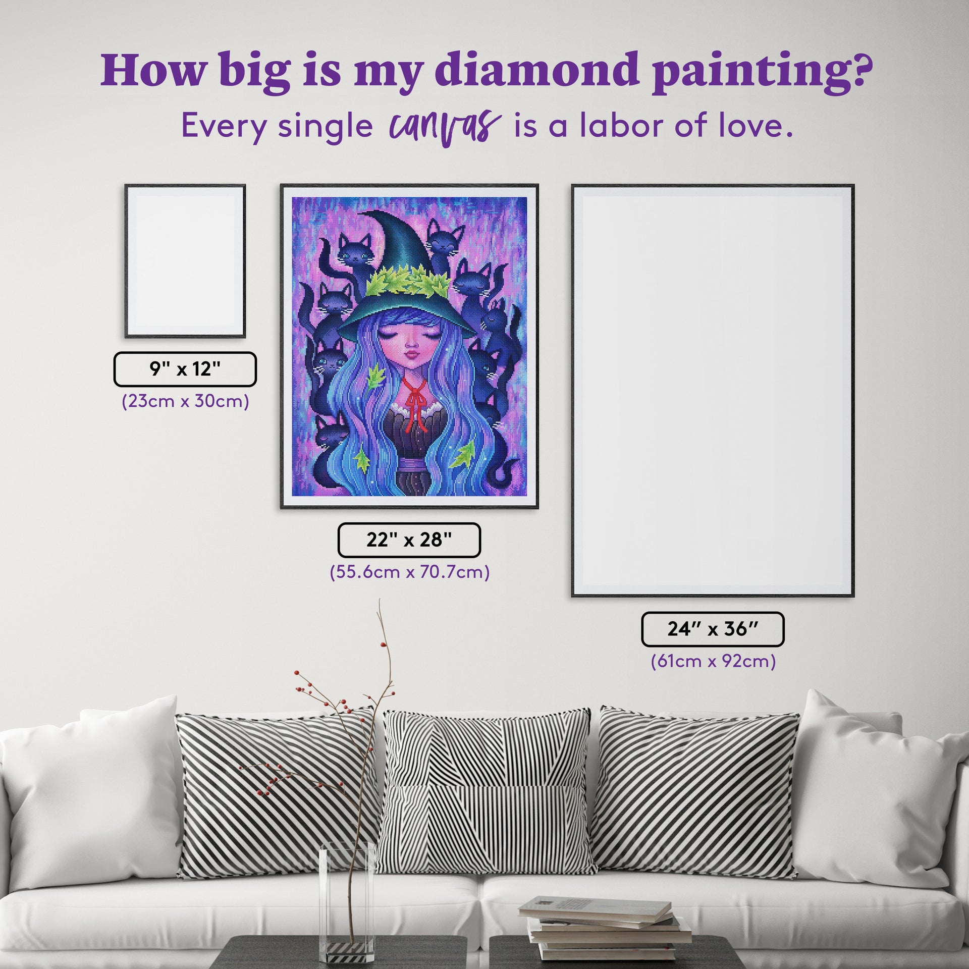 Diamond Painting The Witch's Cats 22" x 28" (55.6cm x 70.7cm) / Round with 57 Colors including 2 ABs and 3 Fairy Dust Diamonds / 51,914