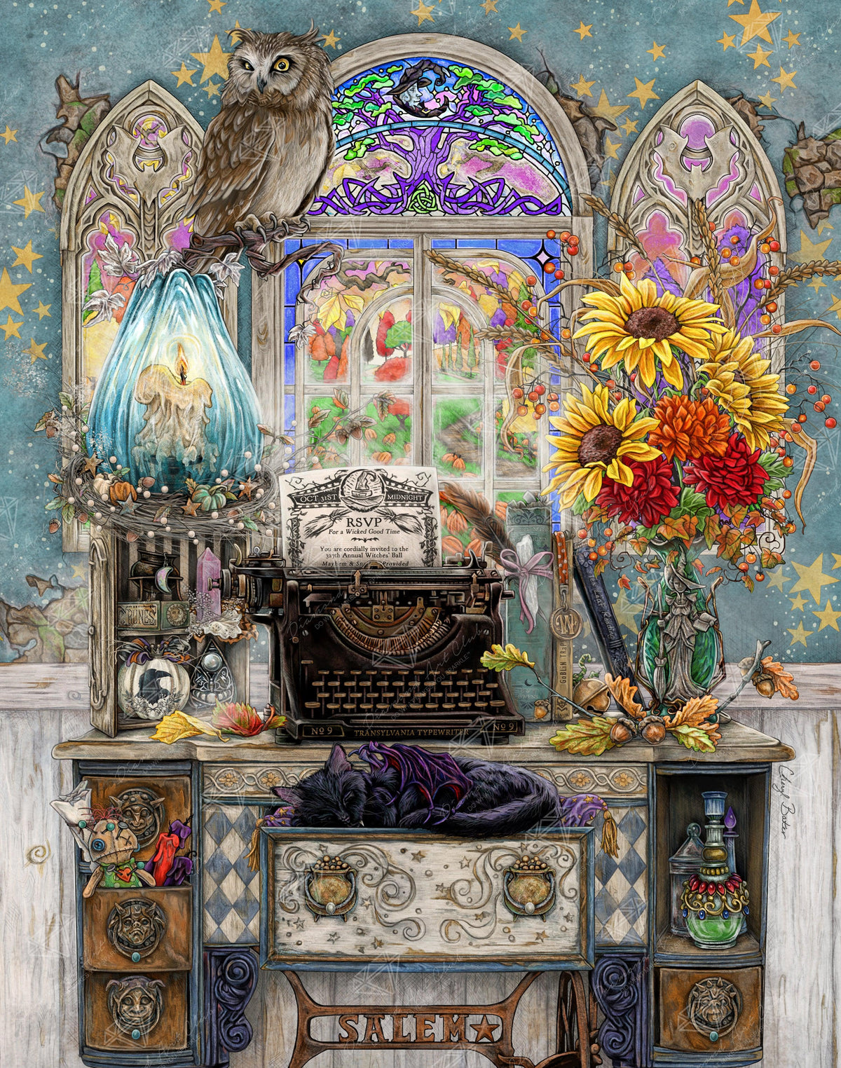 Diamond Painting The Witch's Study Room 27.6" x 35" (70cm x 89cm) / Square with 58 Colors including 4 ABs and 2 Fairy Dust Diamonds / 100,317