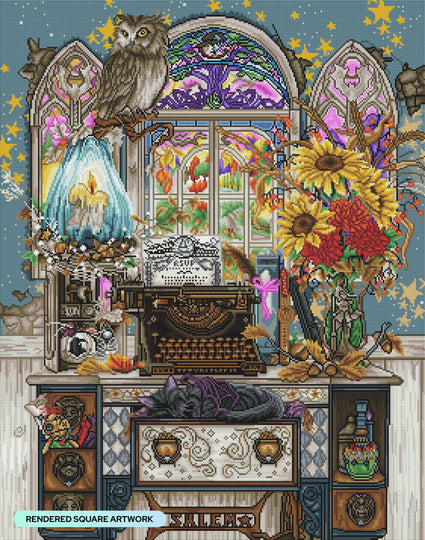 Diamond Painting The Witch's Study Room 27.6" x 35" (70cm x 89cm) / Square with 58 Colors including 4 ABs and 2 Fairy Dust Diamonds / 100,317