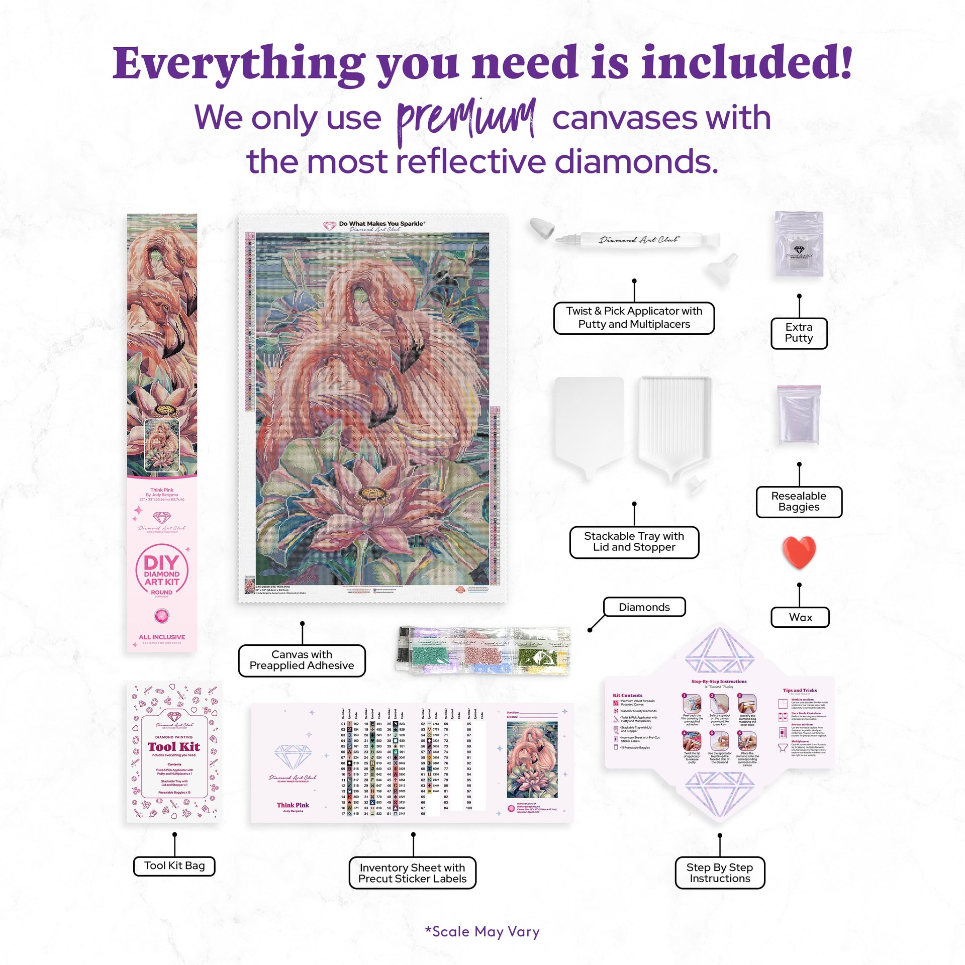 Diamond Painting Think Pink 22" x 33" (55.6cm x 83.7cm) / Round with 64 Colors including 4 Fairy Dust Diamonds / 61,408