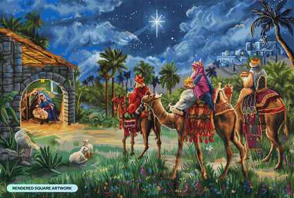 Diamond Painting Three Kings Nativity Scene 40.1" x 27.6" (104cm x 70cm) / Square with 75 Colors including 4 ABs and 1 Fairy Dust Diamonds and 1 Iridescent Diamonds / 117,177