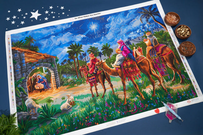Diamond Painting Three Kings Nativity Scene 41.0" x 27.6" (104cm x 70cm) / Square with 75 Colors including 4 ABs and 1 Fairy Dust Diamonds and 1 Iridescent Diamonds / 117,177