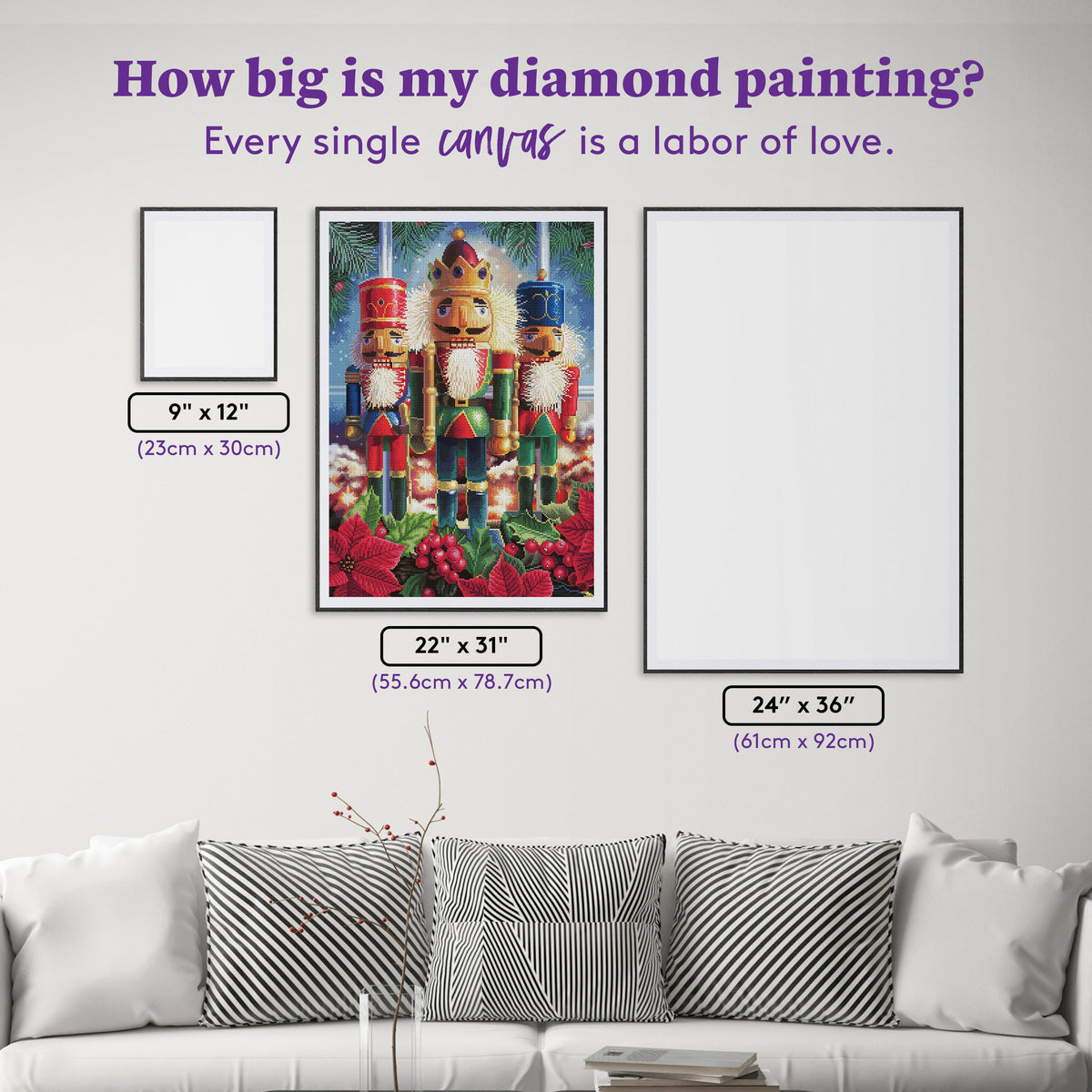 Diamond Painting Three Nutcrackers 22" x 31" (55.6cm x 78.7cm) / Round with 93 Colors including 1 AB and 3 Fairy Dust Diamonds / 57,772
